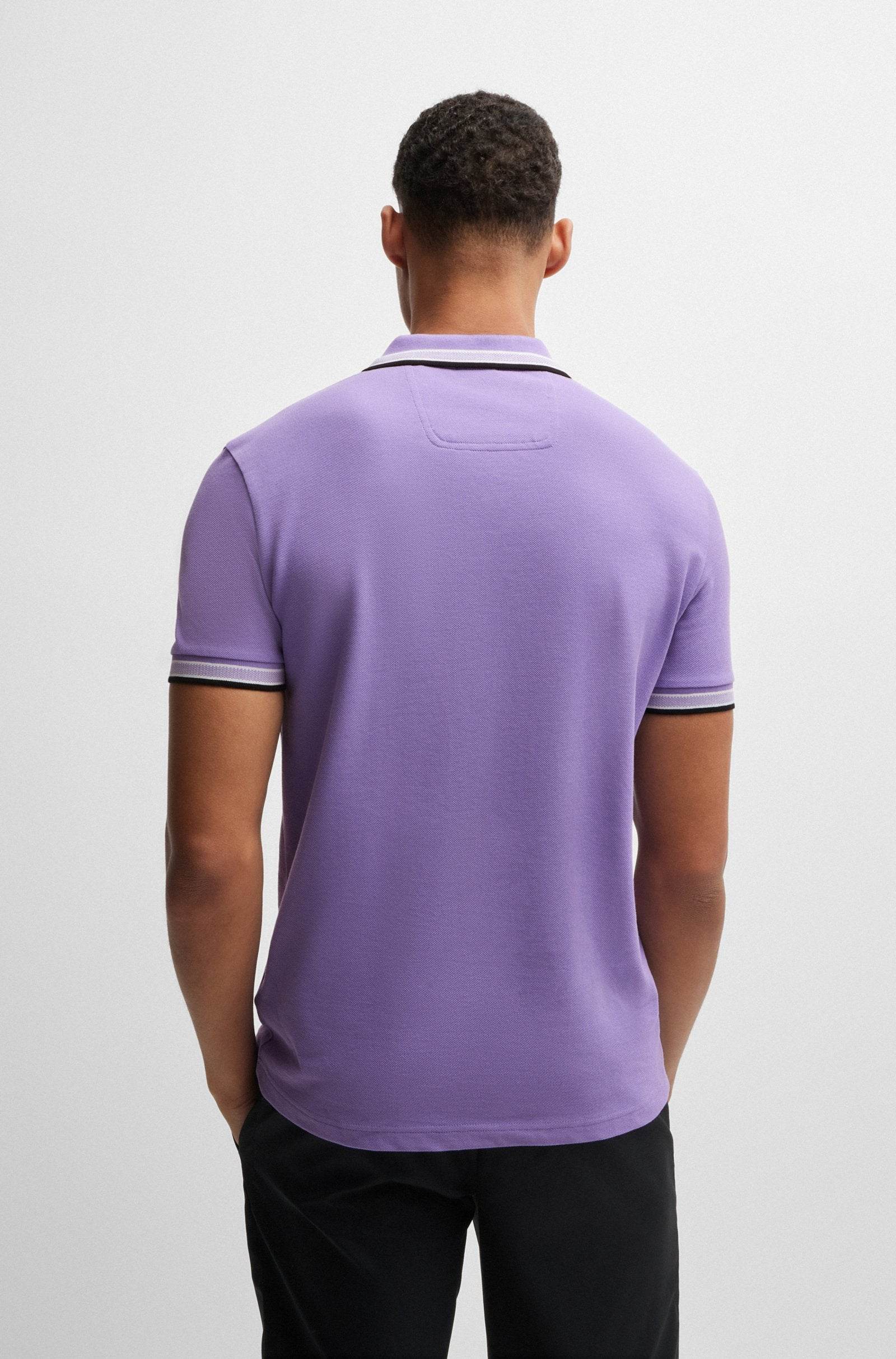 Hugo Boss Cotton-piqué Paddy Polo Shirt With Contrast Logo Open Purple
