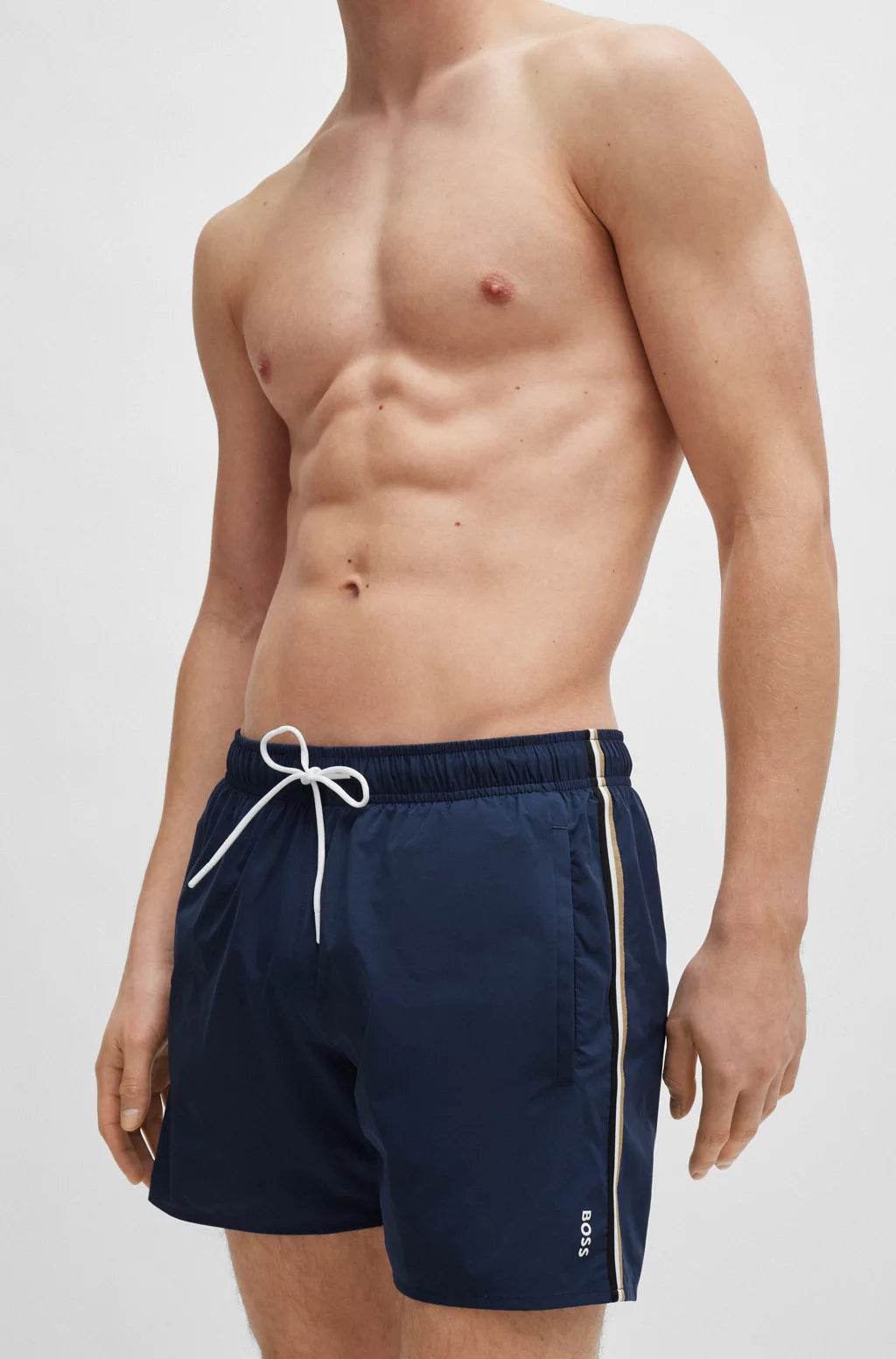 Hugo Boss Swim Shorts With Signature Stripe And Logo - Navy hbeu50491594_413_340