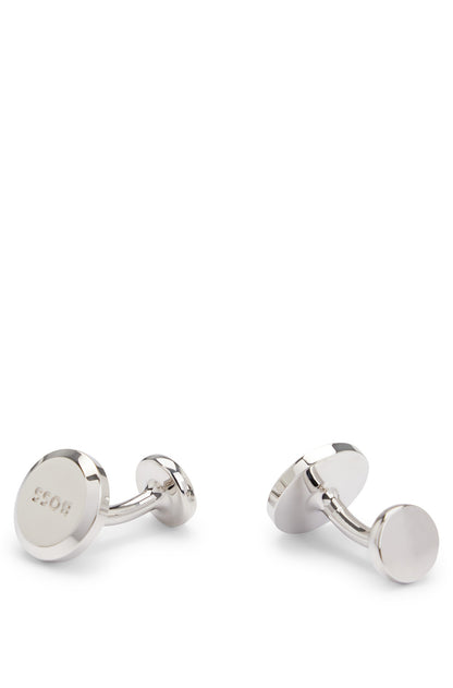 Hugo Boss Round Brass Cufflinks with Engraved Logo - Silver hbeu50495126_040_200