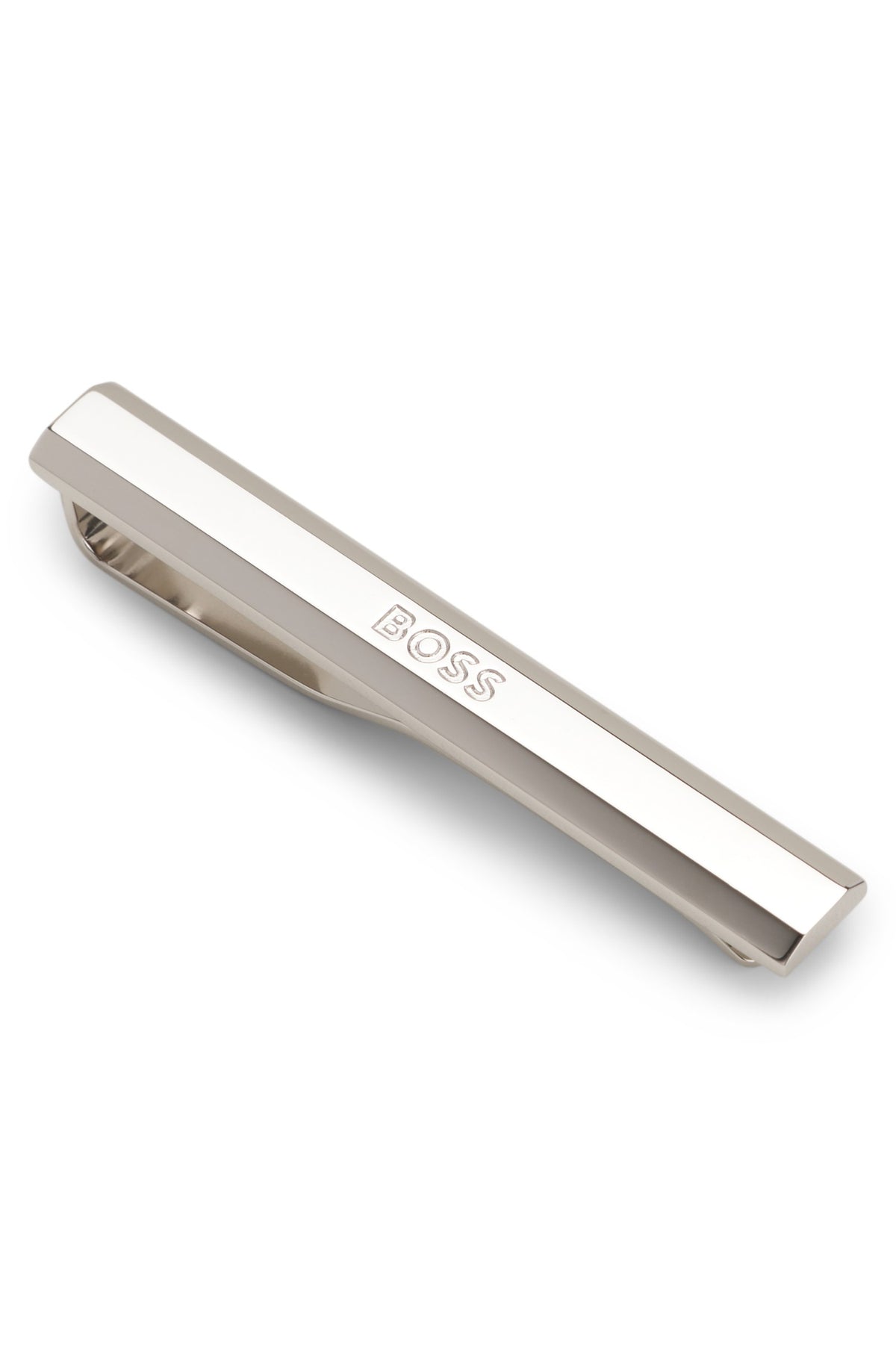 Hugo Boss Brass Tie Bar with Engraved Logo - Silver hbeu50495129_040_200