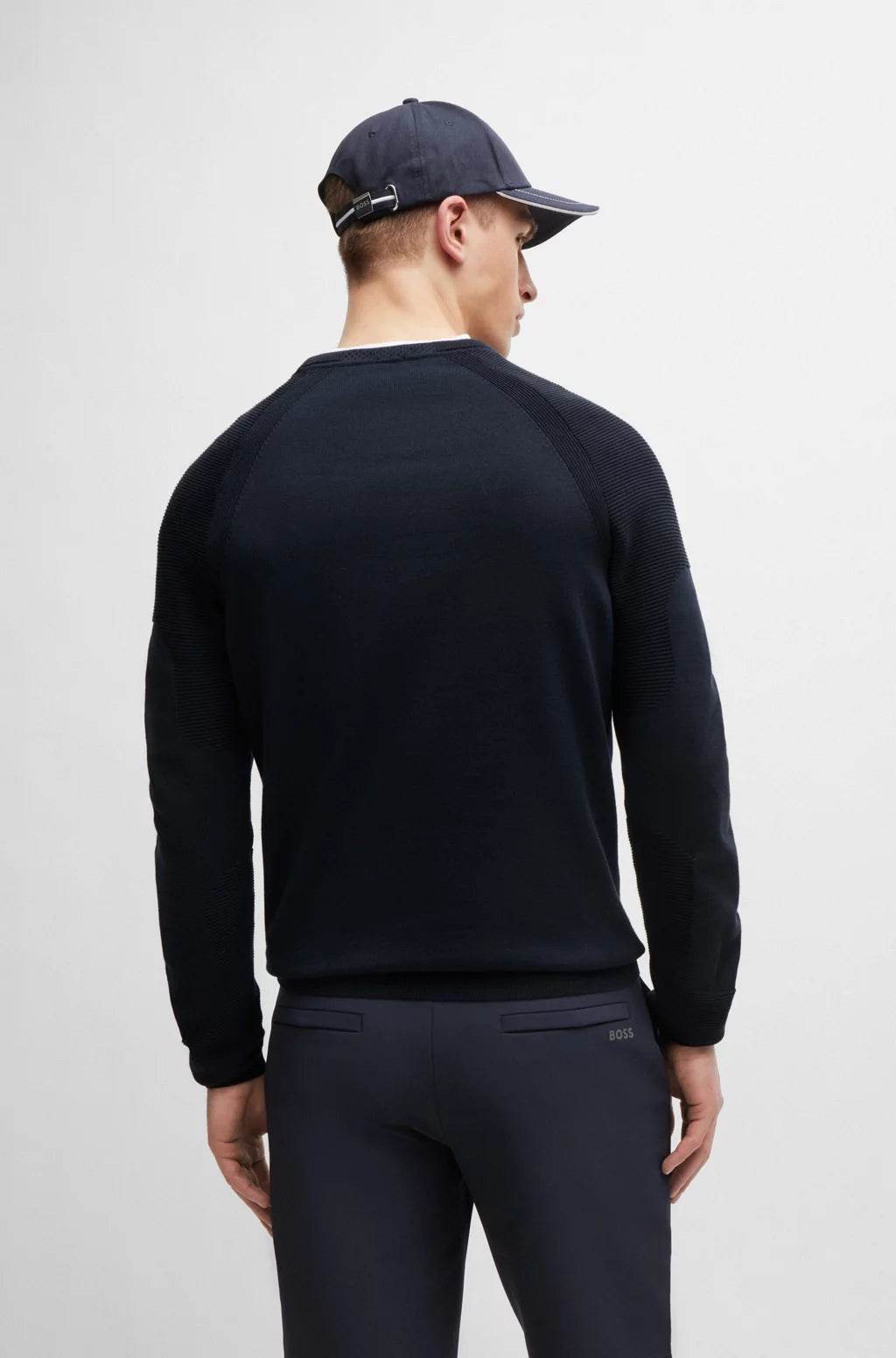 Hugo Boss Cotton blend Regular fit Sweater With Logo Detail Dark Blue