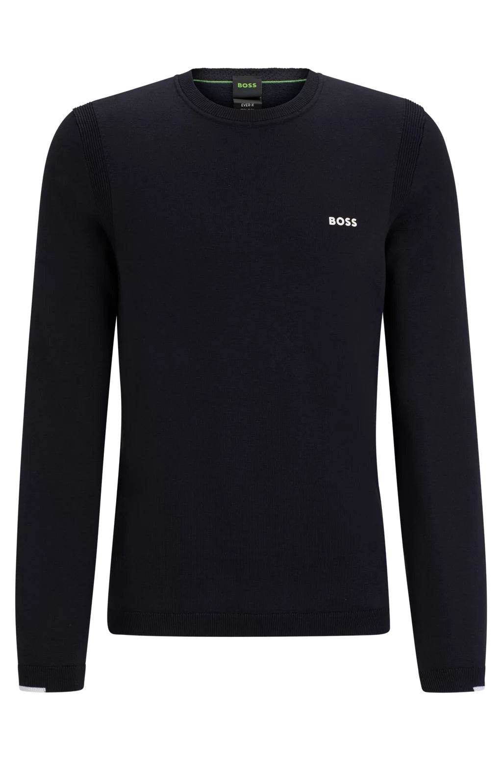 Hugo Boss Cotton blend Regular fit Sweater With Logo Print Dark Blue Ryle Menswear