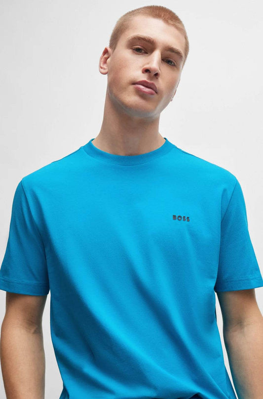 Hugo Boss Stretch-Cotton Regular-FIT T-shirt With Contrast Logo - Turquoise hbeu50506373_442_340