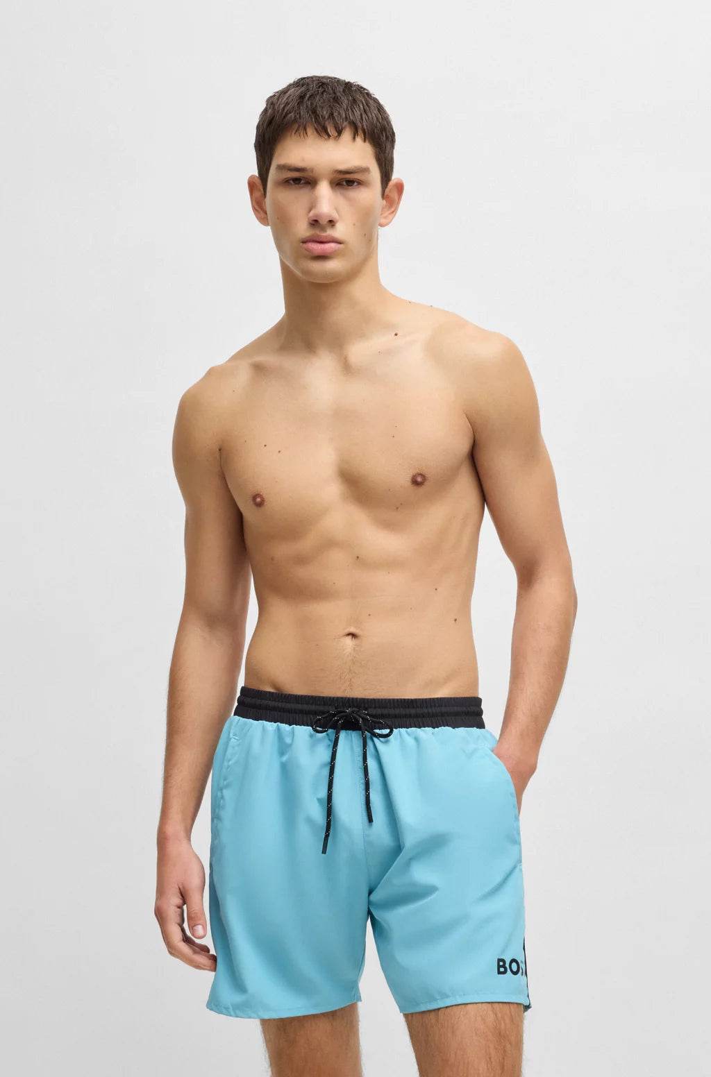 Hugo Boss Quick-drying Swim Shorts With Contrast Details - Light Blue hbeu50514429_455_350