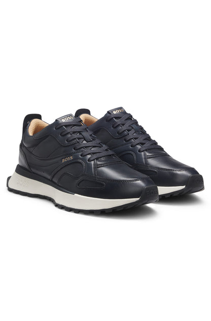 Hugo Boss Jonah Burnished-Leather Trainers - Dark Blue hbeu50536486_410_200