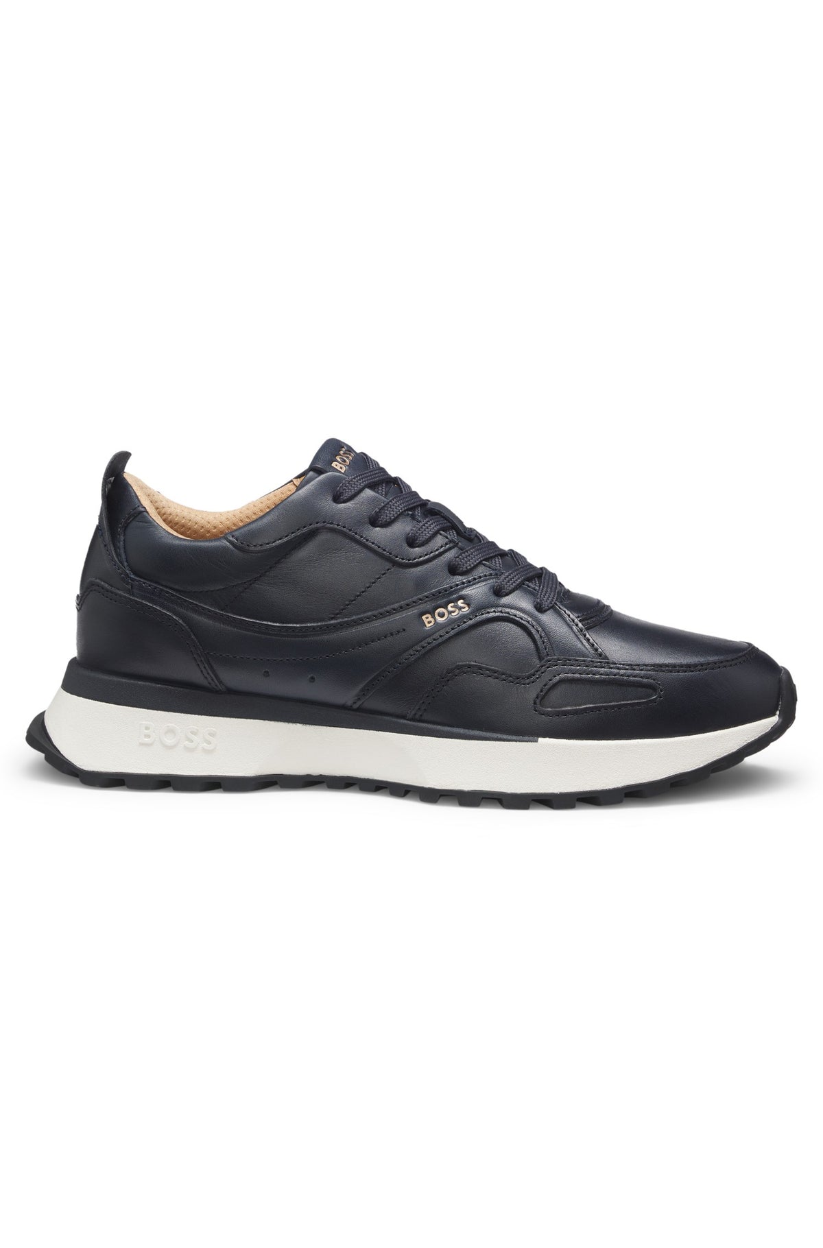 Hugo Boss Jonah Burnished-Leather Trainers - Dark Blue hbeu50536486_410_220