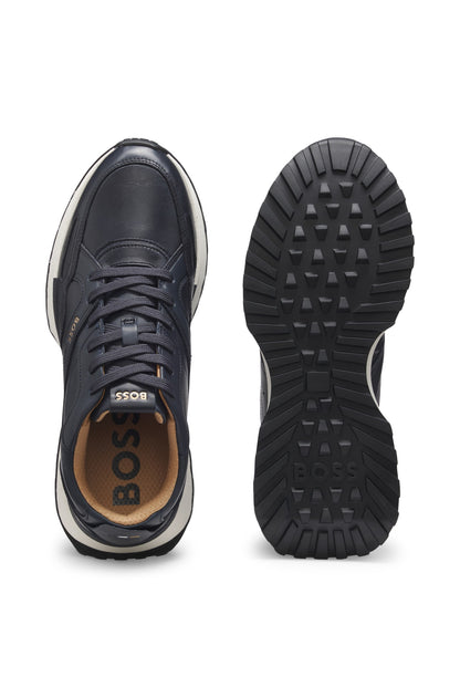 Hugo Boss Jonah Burnished-Leather Trainers - Dark Blue hbeu50536486_410_250