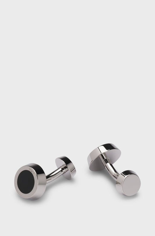 Hugo Boss Round Cufflinks With Black-enamel Insert - Black hbeu50539967_001_200