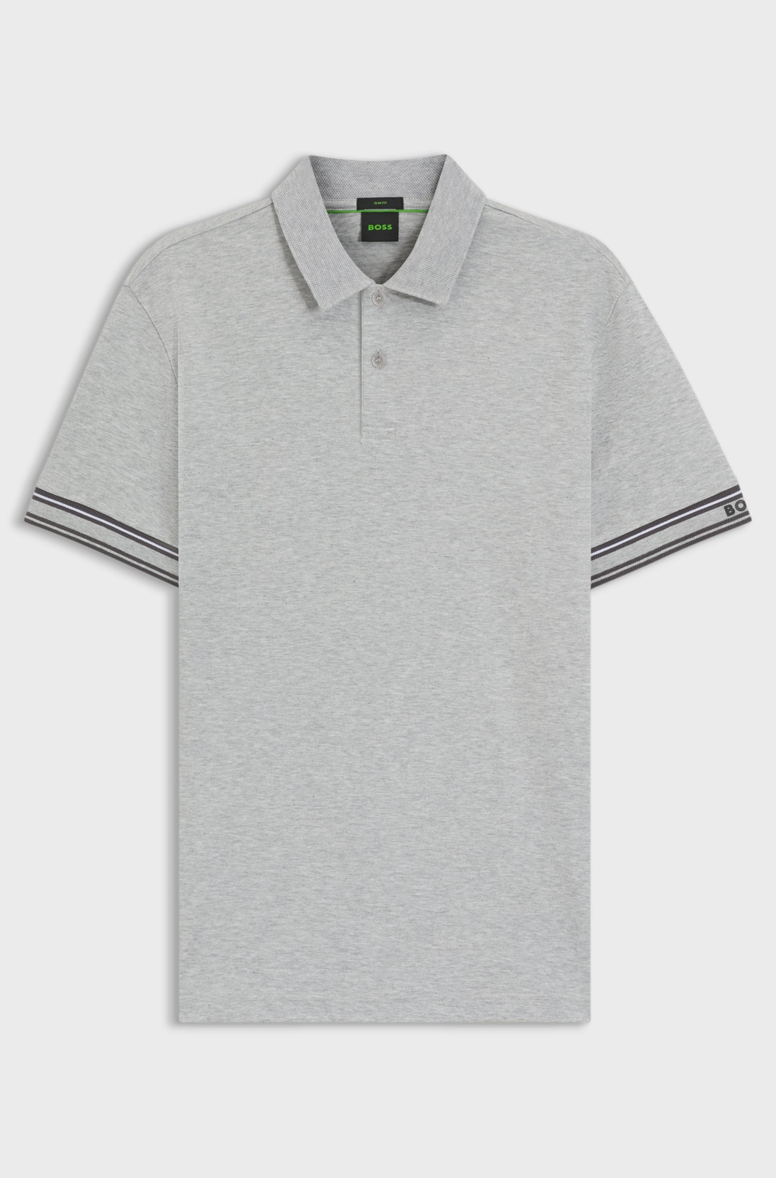 Hugo Boss Slim-fit Polo Shirt in Cotton With Striped Cuffs - Silver hbeu50544448_042_100