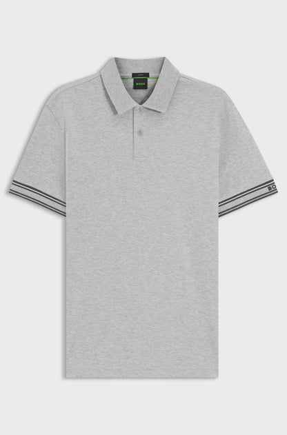 Hugo Boss Slim-fit Polo Shirt in Cotton With Striped Cuffs - Silver hbeu50544448_042_100