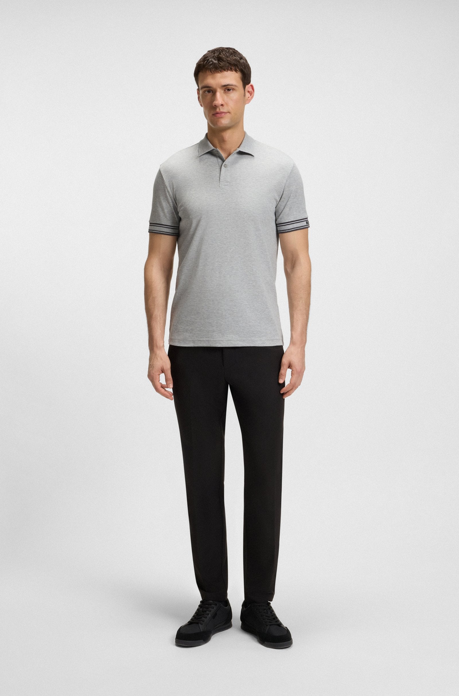 Hugo Boss Slim-fit Polo Shirt in Cotton With Striped Cuffs - Silver hbeu50544448_042_300