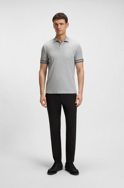 Hugo Boss Slim-fit Polo Shirt in Cotton With Striped Cuffs - Silver hbeu50544448_042_300