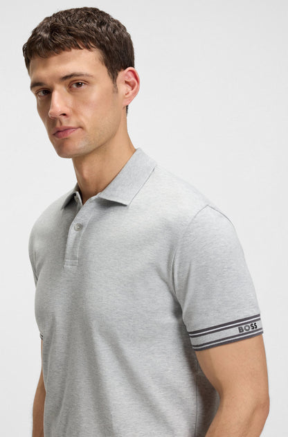 Hugo Boss Slim-fit Polo Shirt in Cotton With Striped Cuffs - Silver hbeu50544448_042_340