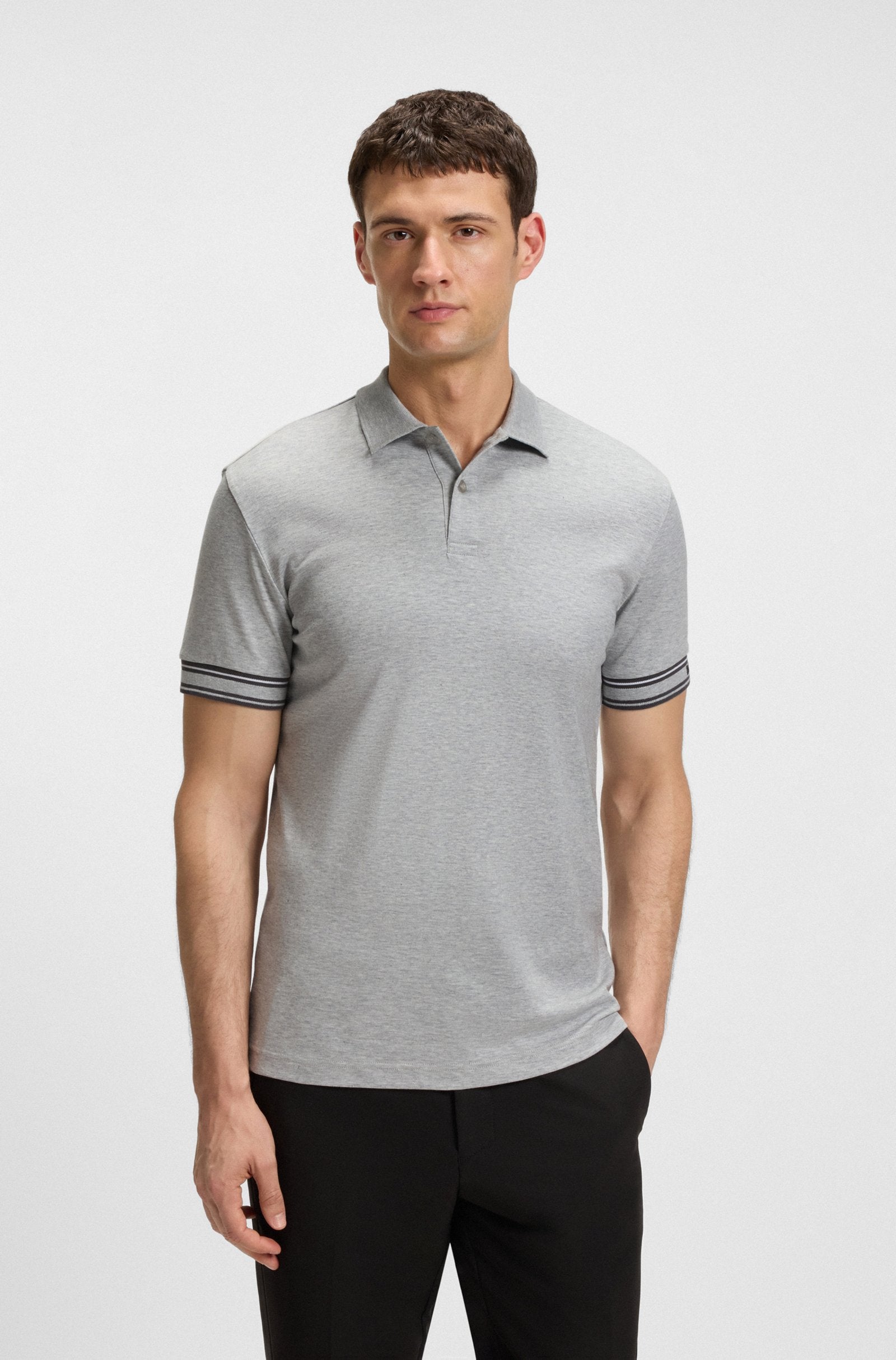 Hugo Boss Slim-fit Polo Shirt in Cotton With Striped Cuffs - Silver hbeu50544448_042_350