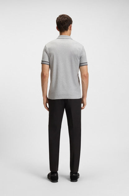 Hugo Boss Slim-fit Polo Shirt in Cotton With Striped Cuffs - Silver hbeu50544448_042_360
