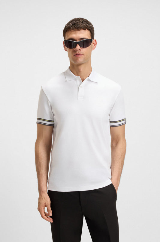 Hugo Boss Slim-fit Polo Shirt in Cotton With Striped Cuffs - White hbeu50544448_100_350