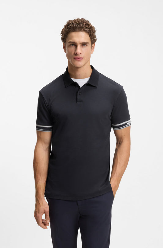 Hugo Boss Slim-fit Polo Shirt in Cotton With Striped Cuffs - Dark Blue hbeu50544448_402_350