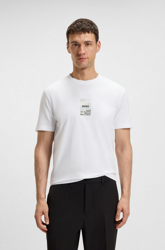 Hugo Boss Relaxed-fit T-shirt in Stretch Cotton With Photo Print - White hbeu50545869_100_350