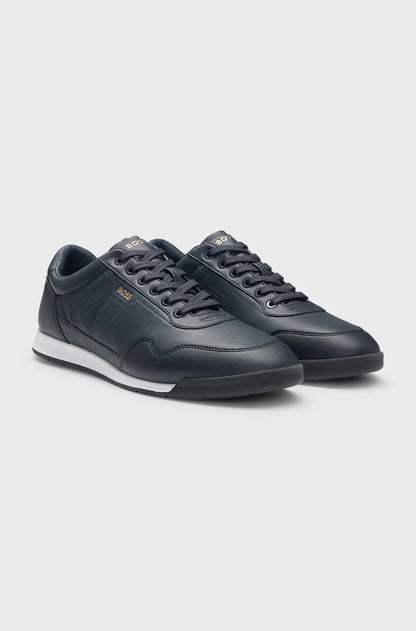 Hugo Boss Leather Trainers With Gold-tone Logo - Dark Blue hbeu50548658_401_200