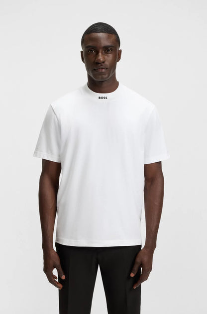 Hugo Boss Relaxed-fit T-shirt in Stretch Cotton With Logo Collar - White hbeu50551139_100_350