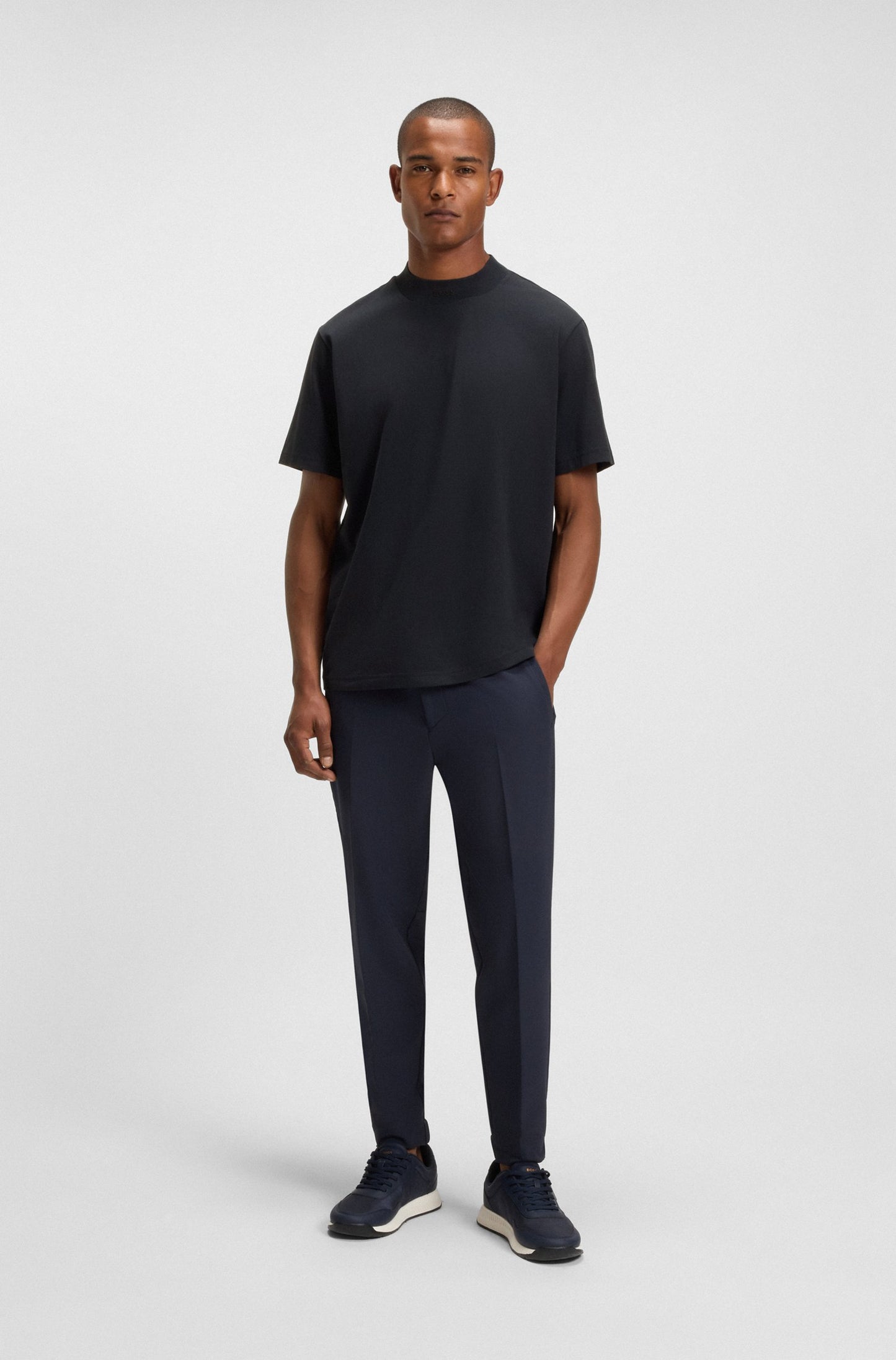 Hugo Boss Relaxed-fit T-shirt in Stretch Cotton With Logo Collar - Dark Blue hbeu50551139_402_300
