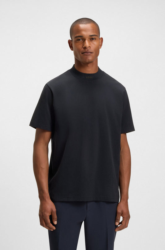 Hugo Boss Relaxed-fit T-shirt in Stretch Cotton With Logo Collar - Dark Blue hbeu50551139_402_350