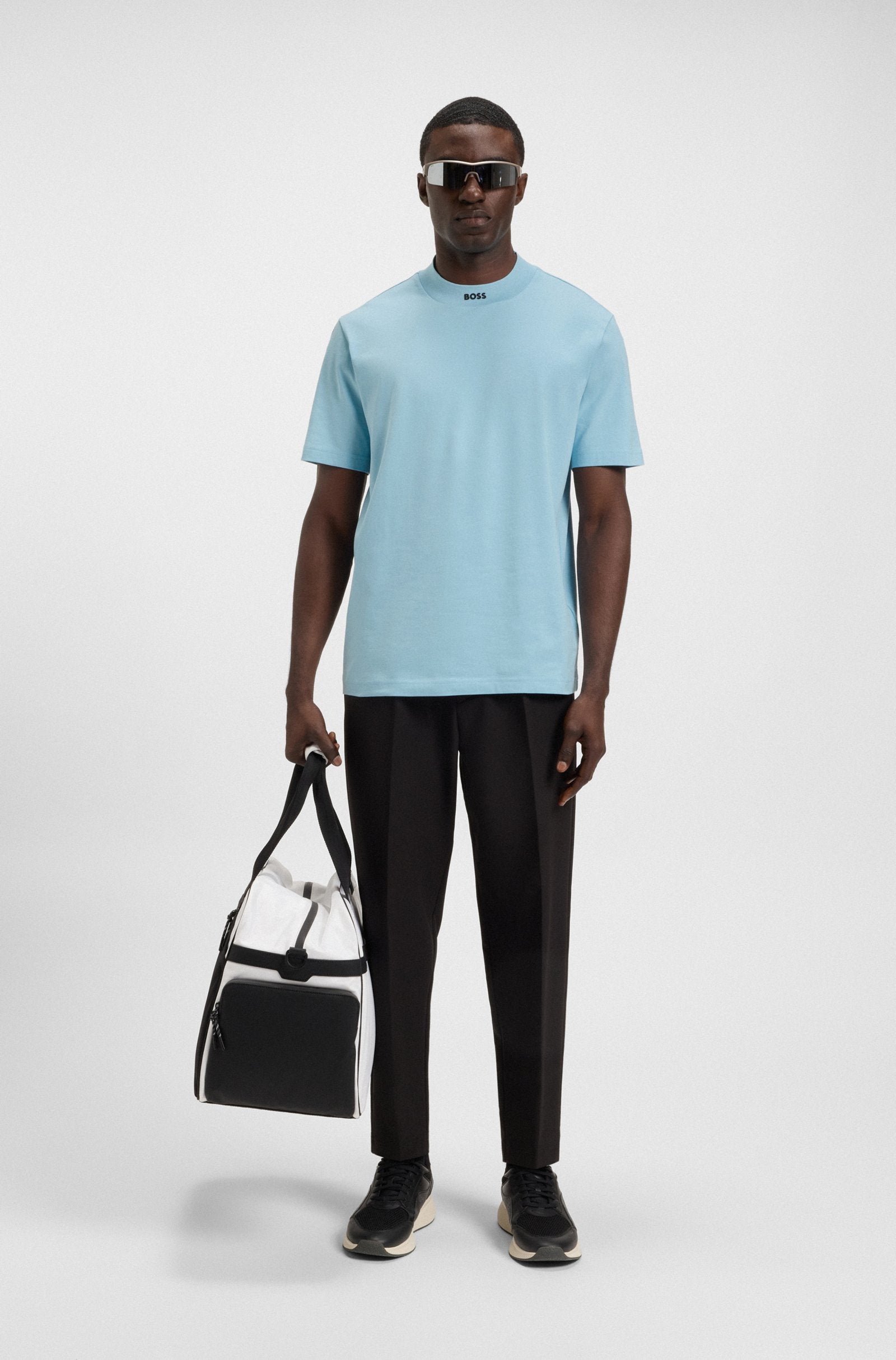Hugo Boss Relaxed-fit T-shirt in stretch cotton with logo collar - Light Blue hbeu50551139_455_300