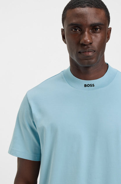 Hugo Boss Relaxed-fit T-shirt in stretch cotton with logo collar - Light Blue hbeu50551139_455_340