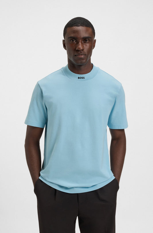 Hugo Boss Relaxed-fit T-shirt in stretch cotton with logo collar - Light Blue hbeu50551139_455_350