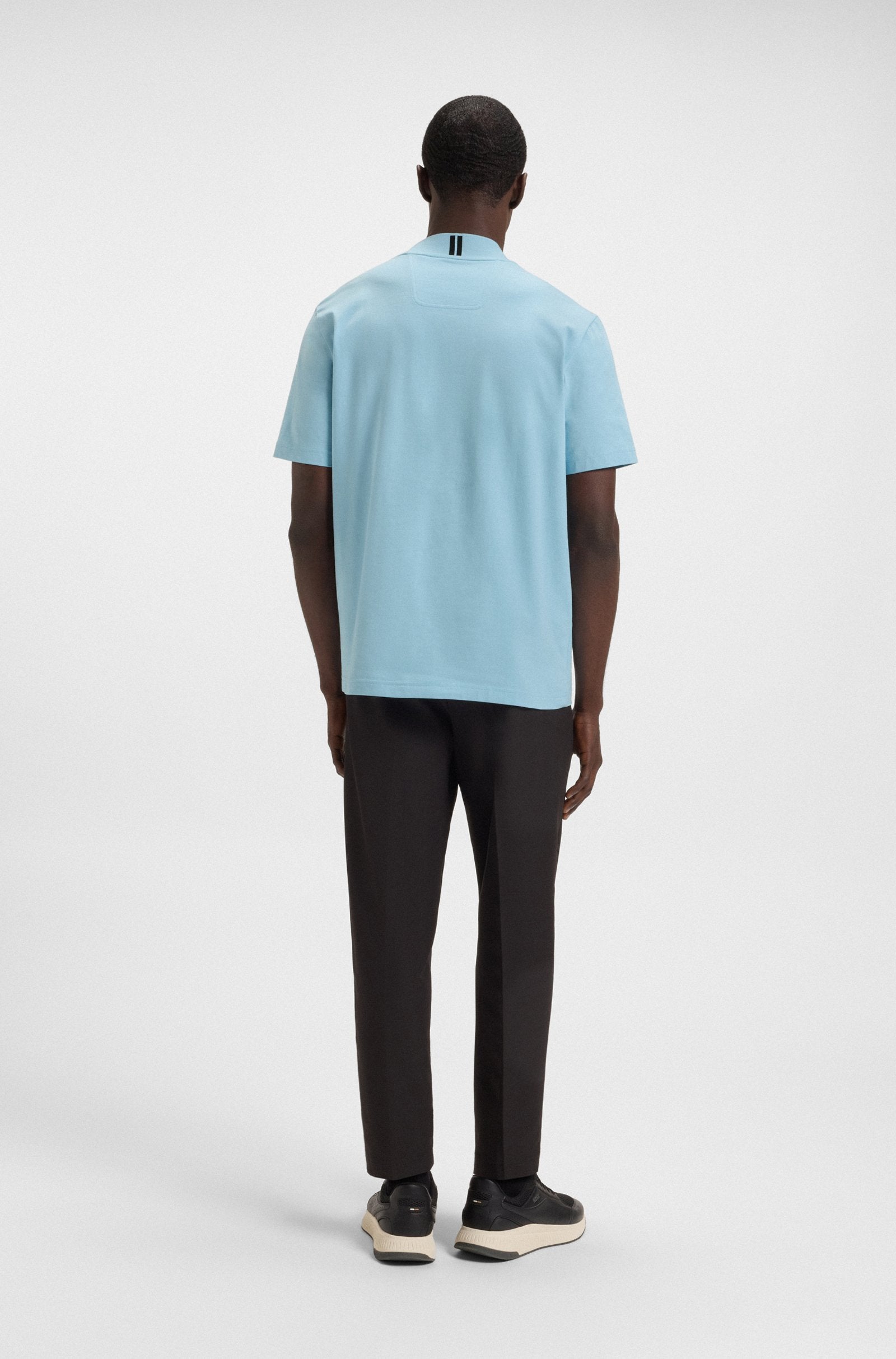Hugo Boss Relaxed-fit T-shirt in stretch cotton with logo collar - Light Blue hbeu50551139_455_360
