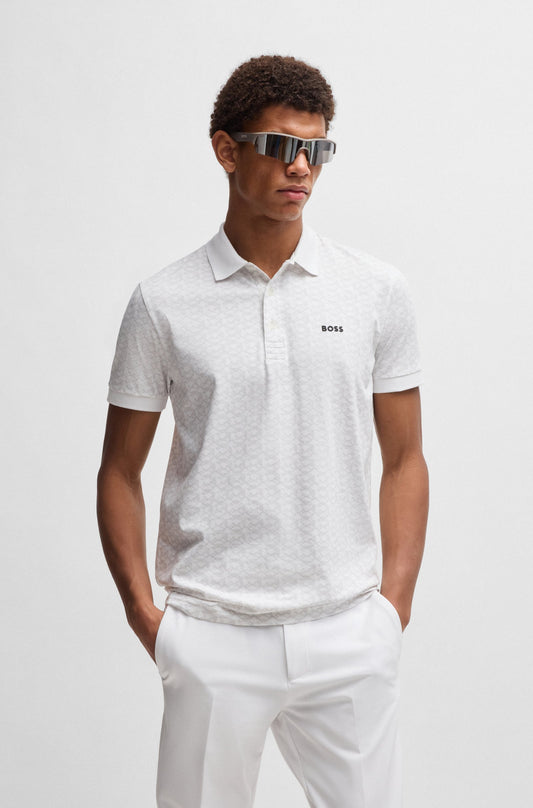 Hugo Boss Paddy Polo Shirt in Stretch Cotton With Printed Pattern - White hbna50540719_100_350