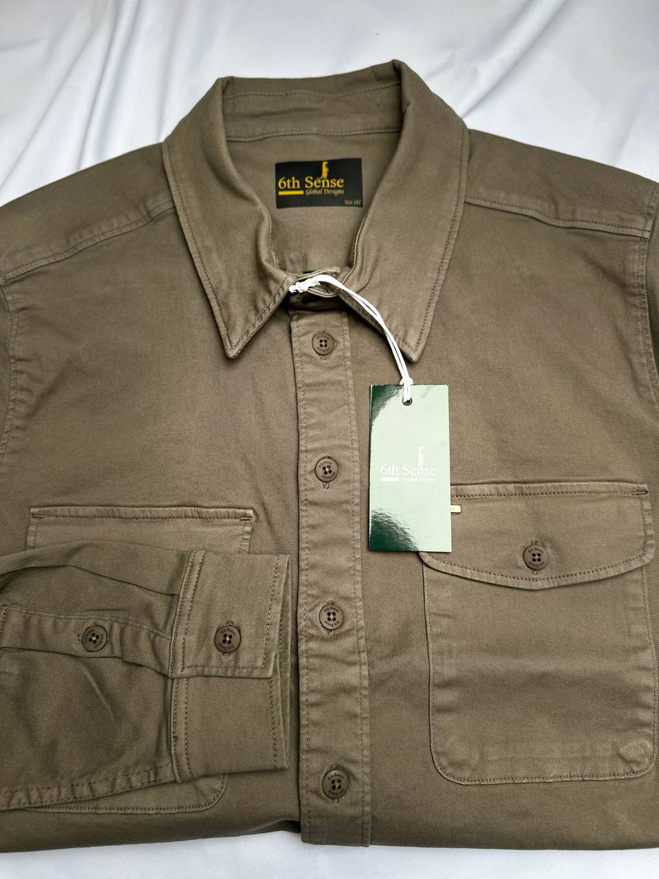 6th Sense Design Falcon overshirt in washed olive-brown cotton — Ryle Menswear, Tralee