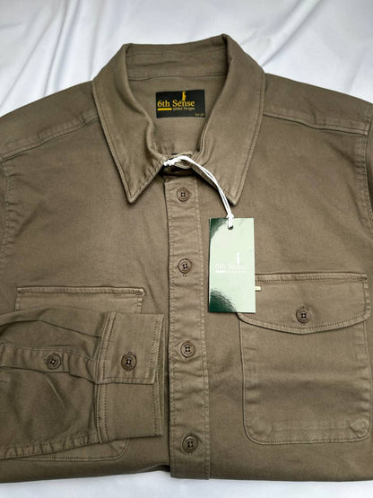 6th Sense Design Falcon overshirt in washed olive-brown cotton — Ryle Menswear, Tralee