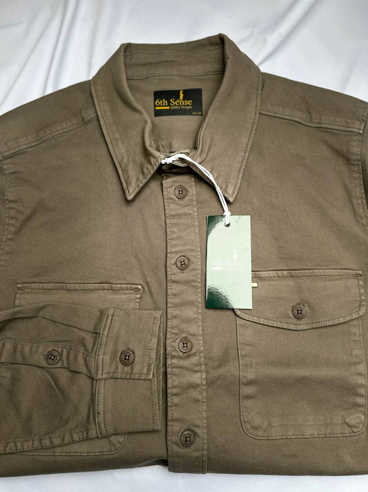 6th Sense Design Falcon overshirt in washed olive-brown cotton — Ryle Menswear, Tralee