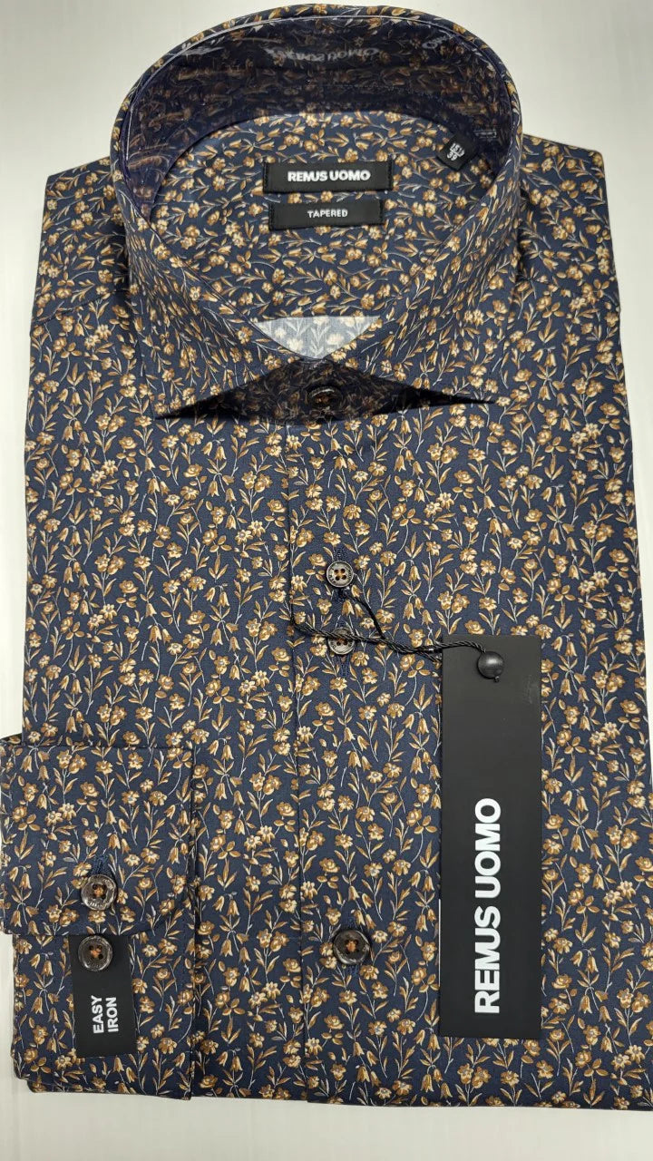 Remus Uomo - Navy and Gold Floral Print Shirt 13158 79 - Navy thumbnail_20220923_170149_740x_c61c7c8a-3ddd-42a2-9999-f0b3b8144245
