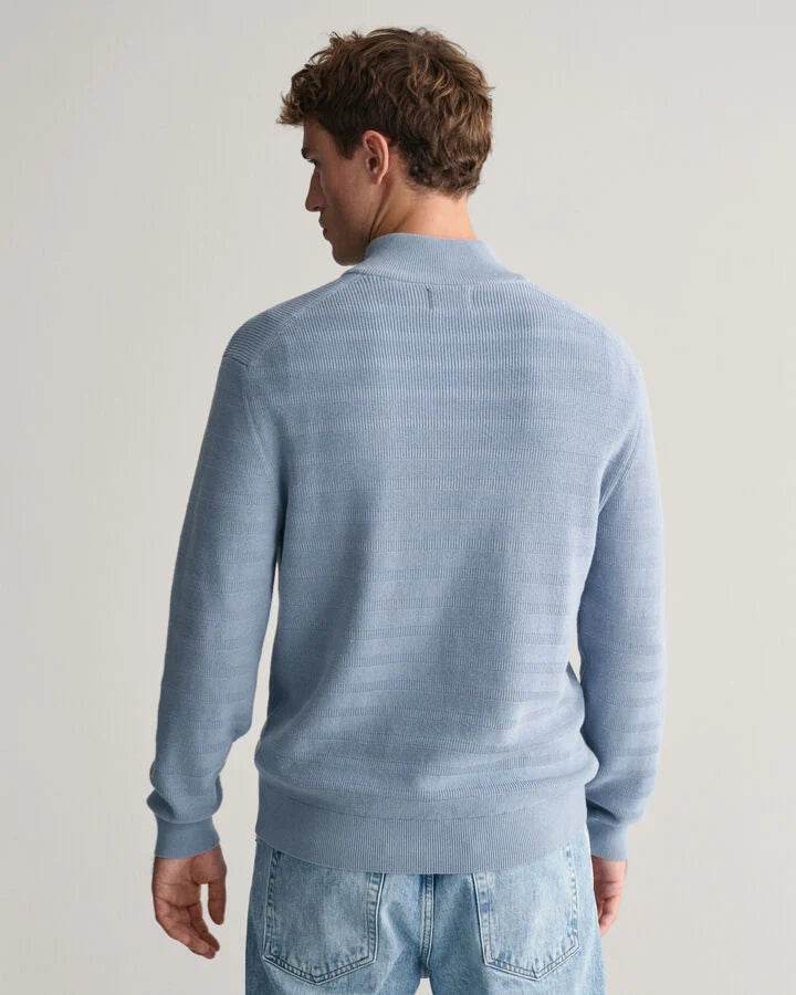 Gant Striped Textured Cotton Half-Zip Sweater - Dove Blue time__1701863723__202401-8030199-474-model-bv-1_1_acf9e54f-553e-459f-9d8c-3870bbae0fa6