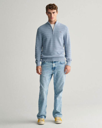 Gant Striped Textured Cotton Half-Zip Sweater - Dove Blue time__1701863724__202401-8030199-474-look-fv-1_bbacecf7-ab1f-4229-9806-a1240b84234d