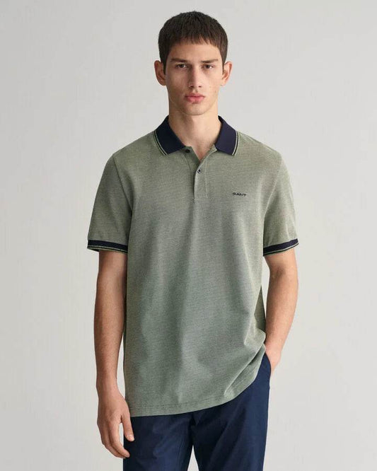Gant 4-Color Oxford Piqué Polo Shirt - Pine Green time__1706551812__202401-2057029-313-model-fv-1