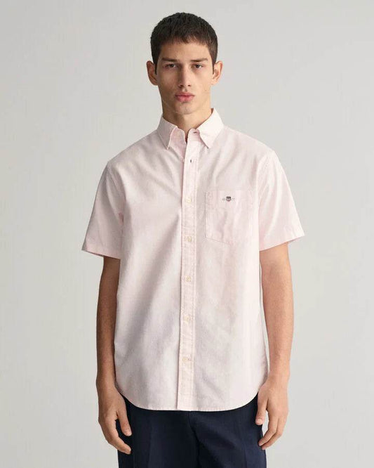 GANT Regular Fit Oxford Short Sleeve Shirt - Light Pink time__1706564709__202401-3000201-662-model-fv-1