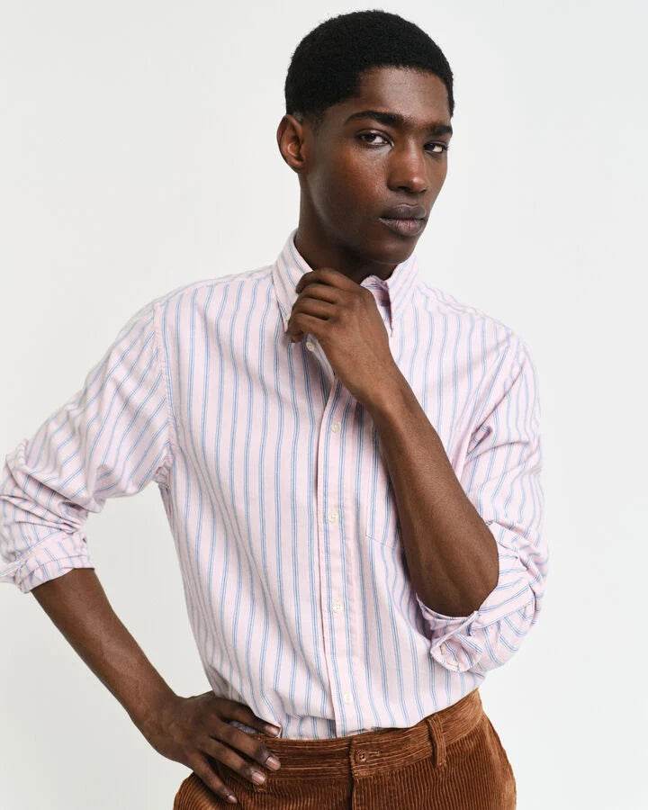 Gant Regular Fit Striped Archive Oxford Shirt - Dusty Pink time__1718199943__202403-3240169-674-model-fv-1