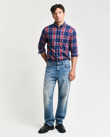 Gant Regular Fit Checked Flannel Shirt - Persian Blue time__1725487206__202404-3250001-423-look-fv-1