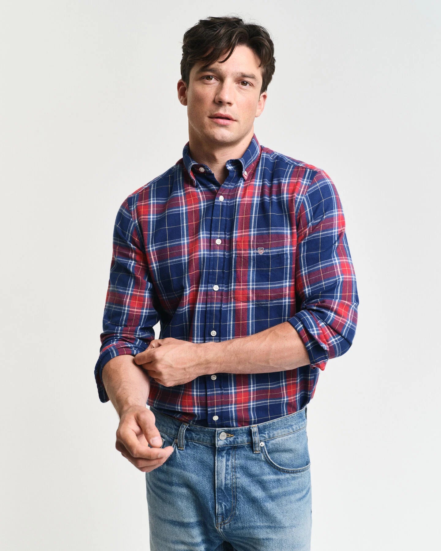 Gant Regular Fit Checked Flannel Shirt - Persian Blue time__1726053618__202404-3250001-423-model-fv-1