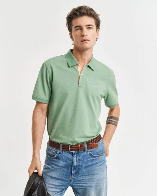 Gant Contrast Piqué Polo Shirt - Kalamata Green time__1733141709__202501-2062026-362-model-fv-1