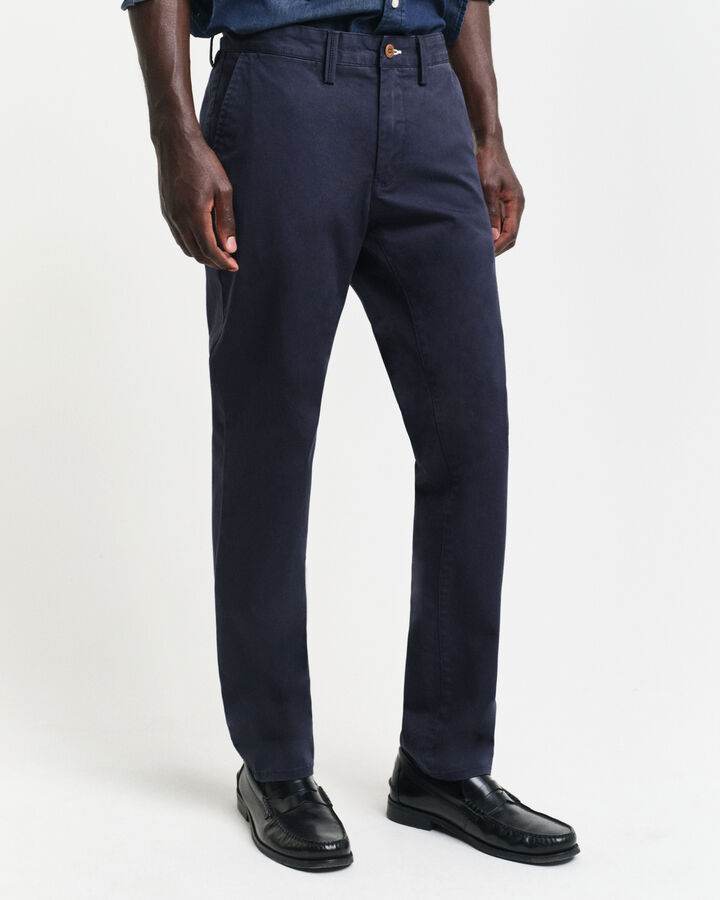 Gant Slim Fit Twill Chinos - Marine time__1733164237__202501-1505221-410-crmodel-fv-1
