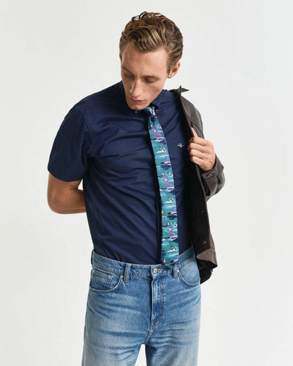 Gant Regular Fit Classic Poplin Short Sleeve Shirt - Marine time__1733825423__202501-3000101-410-model-fv-1