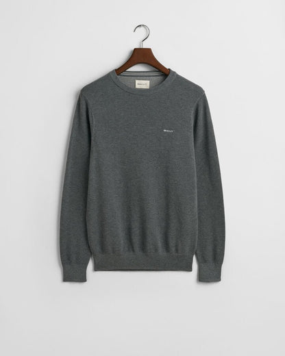Gant Cotton Piqué Crew Neck Sweater - Dark Grey Melange time__1743073213__202503-8040521-092-flat-fv-1