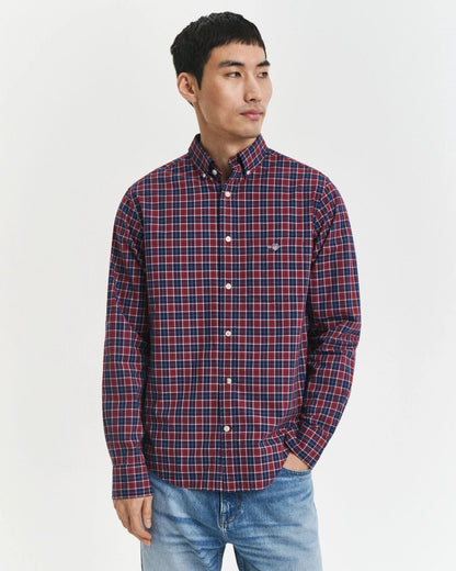 Gant Regular Fit Checked Classic Poplin Shirt - Plumped Red time__1749744311__202503-3250213-604-model-fit-1