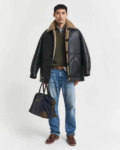 Gant Cotton Cable Knit Half-Zip Sweater - Khaki Green Melange time__1749746109__202503-8050603-384-look-fv-1