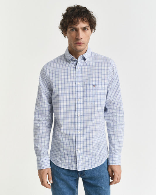 Gant Regular Fit Micro Checked Classic Poplin Shirt - Clear Sky time__1749756326__202503-3250214-427-model-fit-1