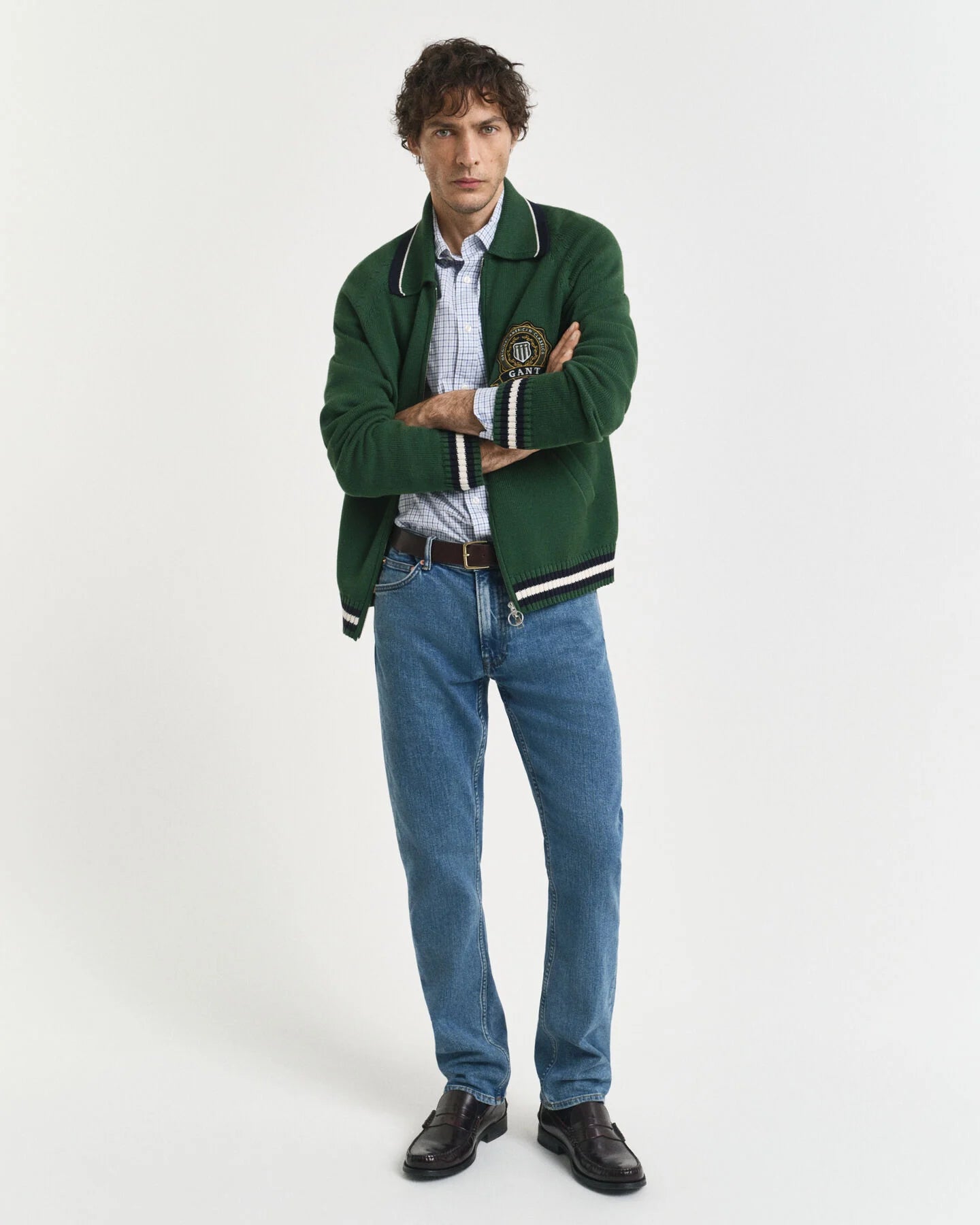 Gant Regular Fit Micro Checked Classic Poplin Shirt - Clear Sky time__1749756327__202503-3250214-427-look-fv-1_1